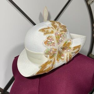 Vintage Deborah New York White Hat with Sequin Accents